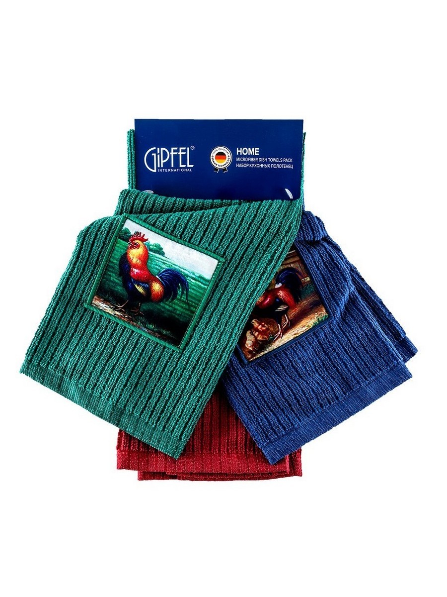картинка 2705 GIPFEL Набор кухонных полотенец HOME из микрофибры из 3шт, 38х63. Цвета в комплекте: красный, синий, зеленый. Материал: 61% композиционное микрофибровое волокно, 39% полиэстер от магазина Gipfel
