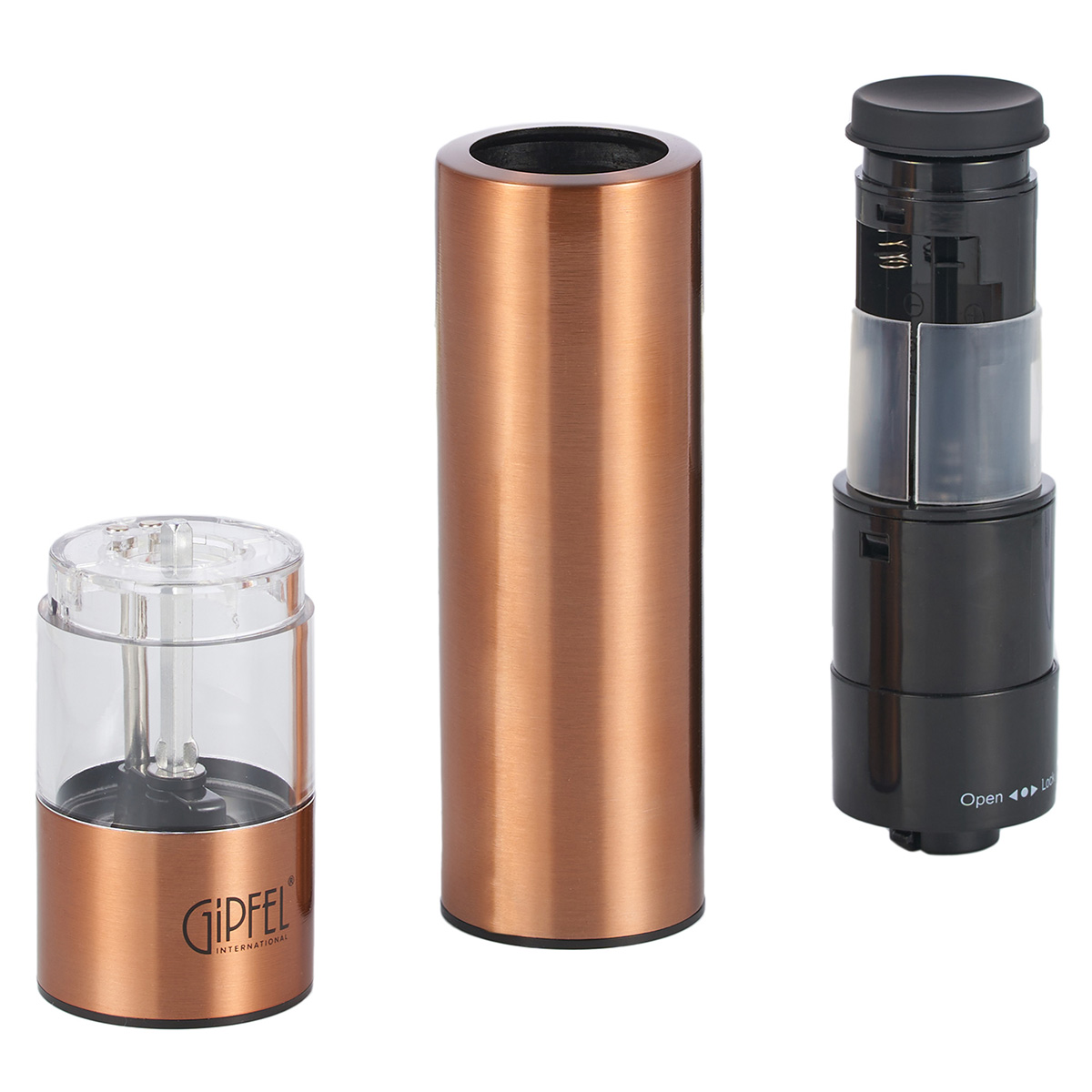 картинка 9149 GIPFEL Мельница TROPICA для перца, электрическая, высота 22 см. Цвет: медный. Материал: нерж. сталь, органическое стекло, керамика, пластик. от магазина Gipfel
