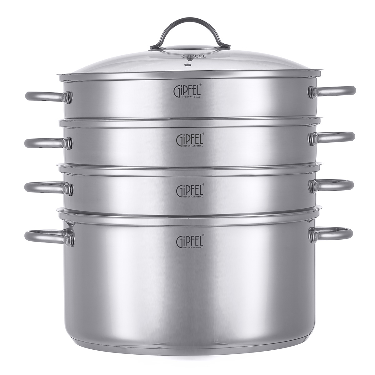 картинка 1813 GIPFEL Пароварка трёхъярусная DONELLA 32х16 см, 11л со стеклянной крышкой. Материал: нерж. сталь 304 от магазина Gipfel