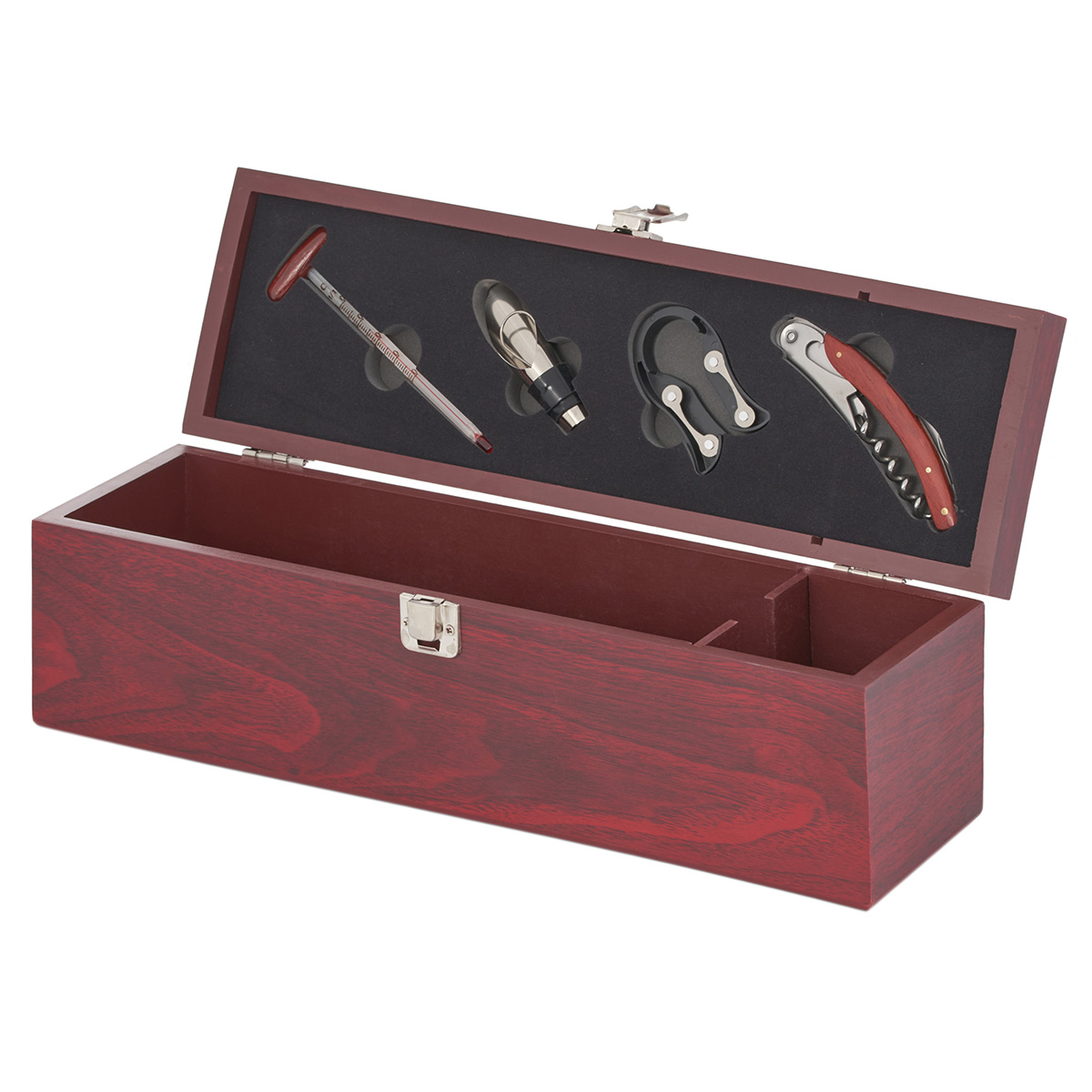 картинка 9627 GIPFEL Футляр из красного дерева для вина с винными аксессуарами (4 предмета), 36х11,5х11см. Материал: МДФ, пластик, нерж сталь. от магазина Gipfel
