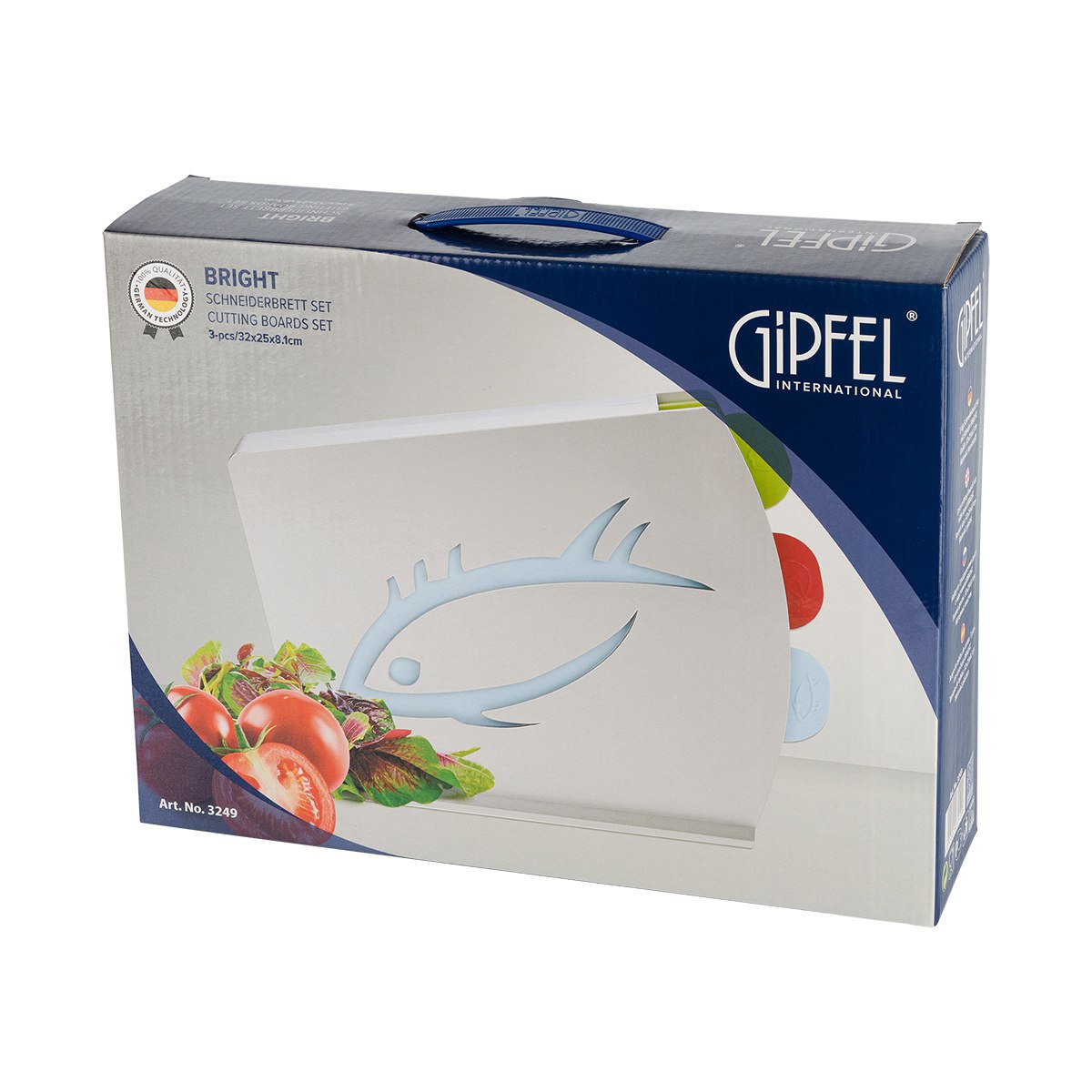 картинка 3249 GIPFEL Набор пластиковых досок с подставкой BRIGHT, 3 пр 250х80х305 мм. Материал: пластик. Цвет: зеленый, красный, голубой. от магазина Gipfel