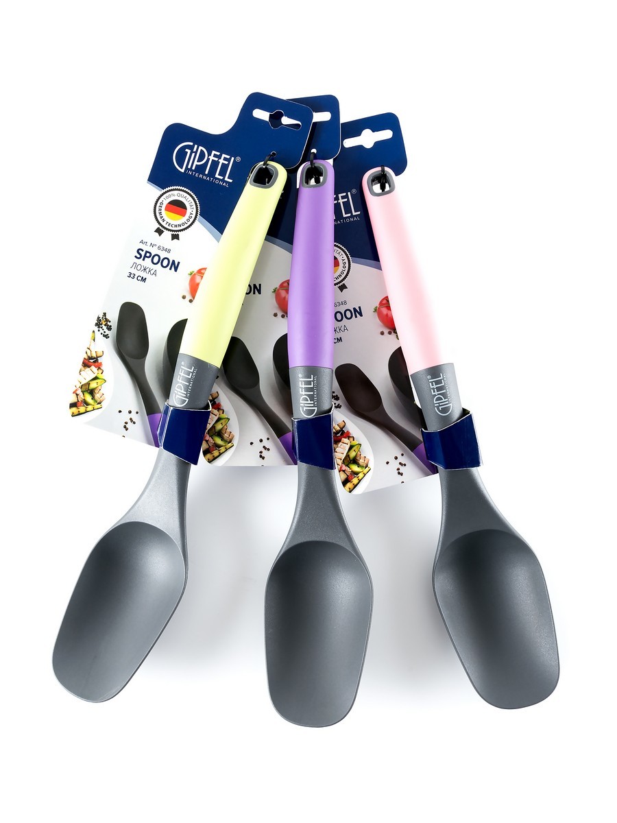 картинка 6348 GIPFEL Ложка 33см. Покрытие ручки "Soft-touch". Материал: пластик, нейлон. Цвет ручки: зеленый, фиолетовый, розовый от магазина Gipfel