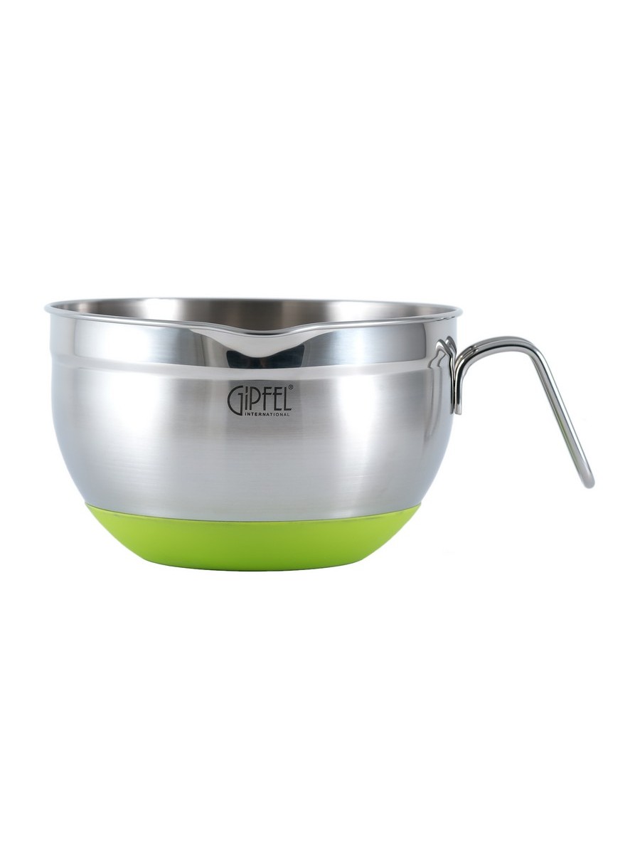 картинка 5818 GIPFEL Миска для салата FEDERICA с ручкой, 16х10см. Материал: нерж. сталь 18/10. Толщина: 0,6мм. Цвет: стальной, зеленый от магазина Gipfel