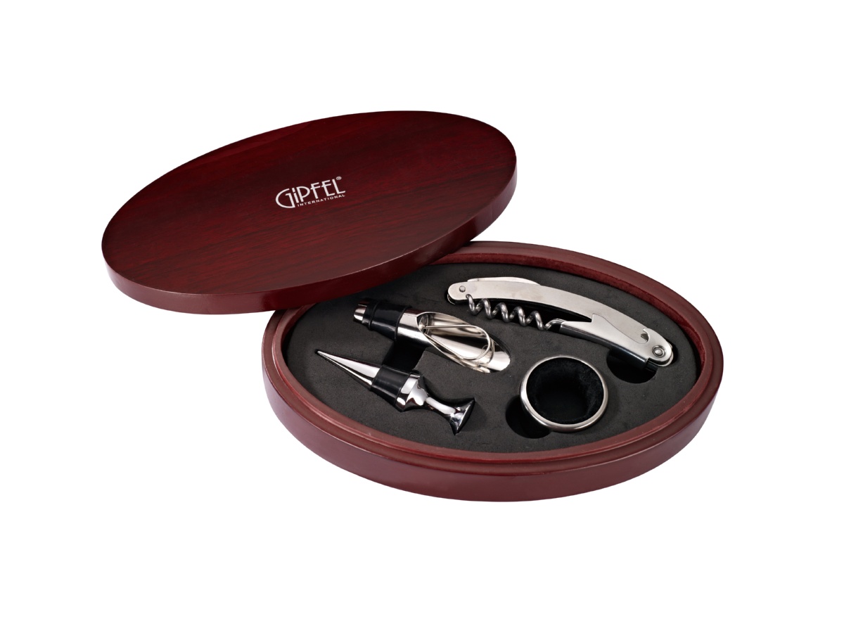 картинка 9620 GIPFEL Набор винных аксессуаров 4 предметов в деревянном ящике от магазина Gipfel