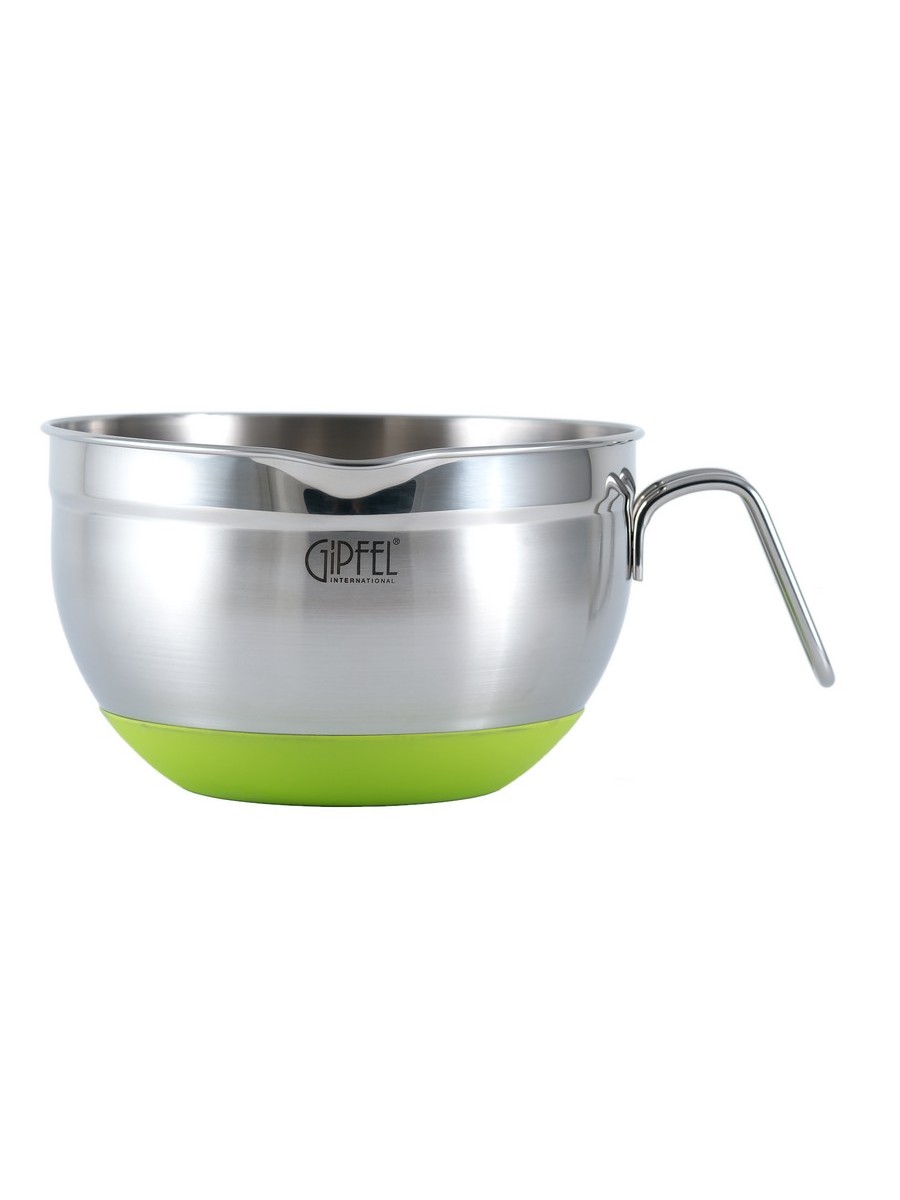 картинка 5819 GIPFEL Миска для салата FEDERICA с ручкой, 20х12см. Материал: нерж. сталь 18/10. Толщина: 0,6мм. Цвет: стальной, зеленый от магазина Gipfel