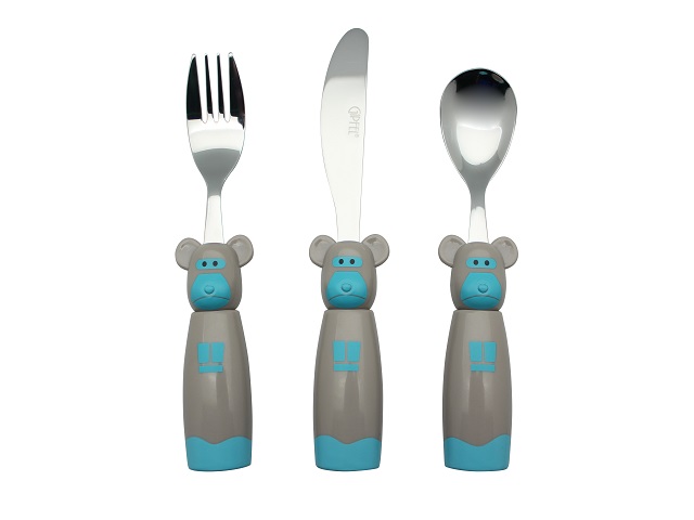 картинка 8440 GIPFEL Набор детских столовых приборов MONKEY 3пр. Цвет ручки: Серый, голубой. Материал: Нержавеющая сталь 18/0, пластик ABS от магазина Gipfel