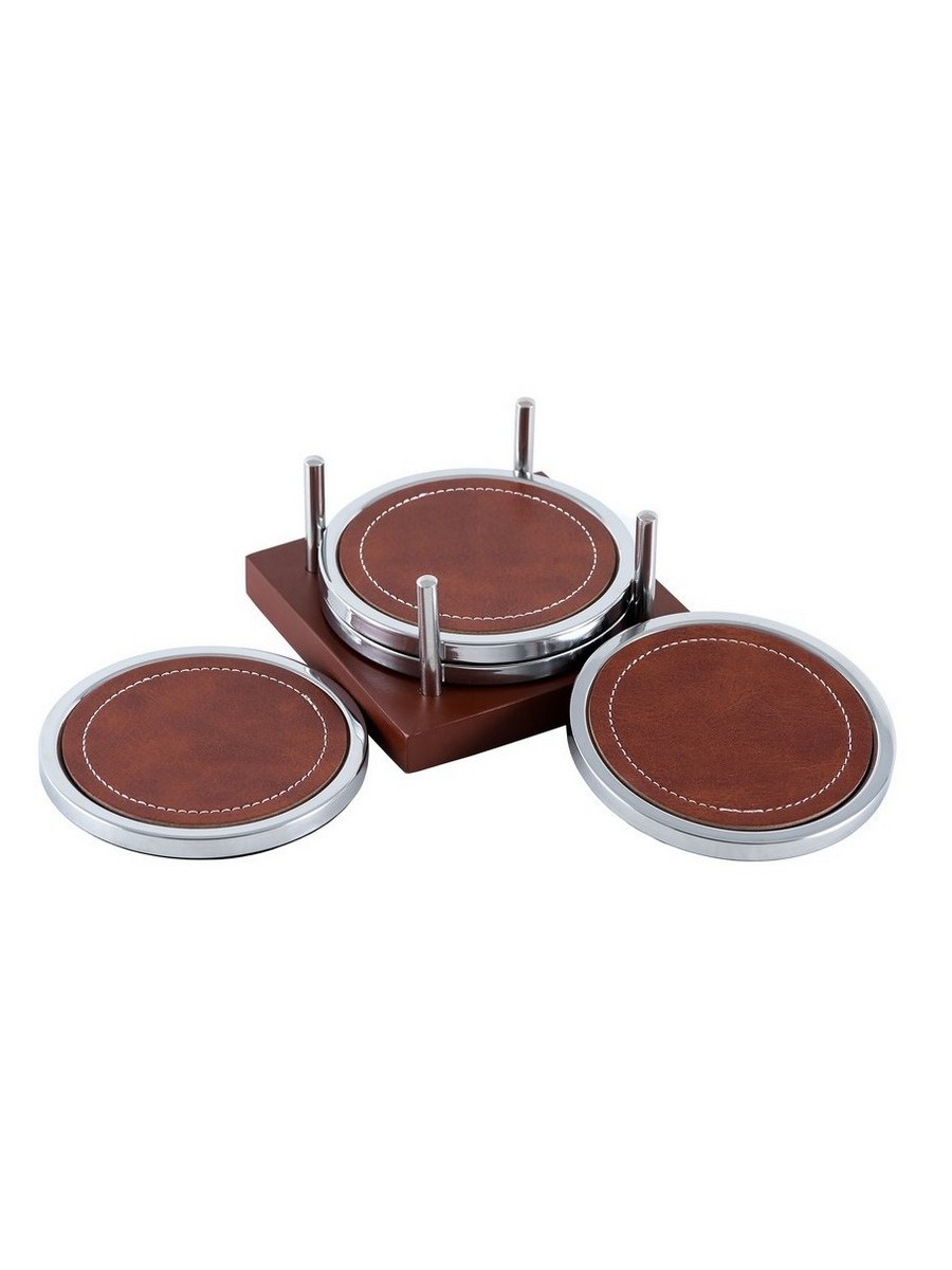 картинка 2128 GIPFEL Набор подставок под бокалы 4 шт. Материал: нерж сталь 304, искуственная кожа, дерево. от магазина Gipfel