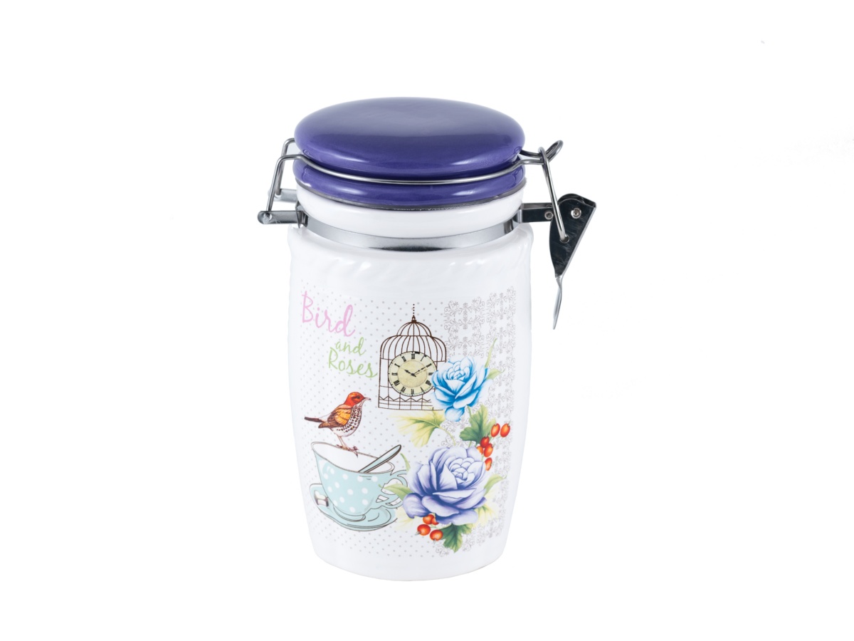 картинка 3858 GIPFEL Емкость для хранения продуктов с герметичной крышкой PROVENCE 750мл. Материал: керамика. Базовые цвета: белый, фиолетовый. от магазина Gipfel