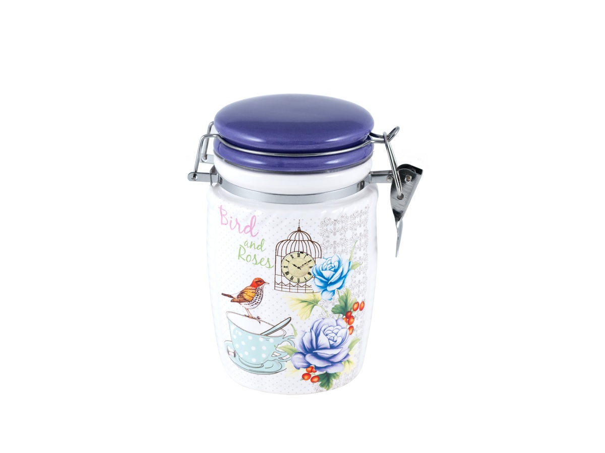 картинка 3859 GIPFEL Емкость для хранения продуктов с герметичной крышкой PROVENCE 650мл. Материал: керамика. Базовые цвета: белый, фиолетовый. от магазина Gipfel