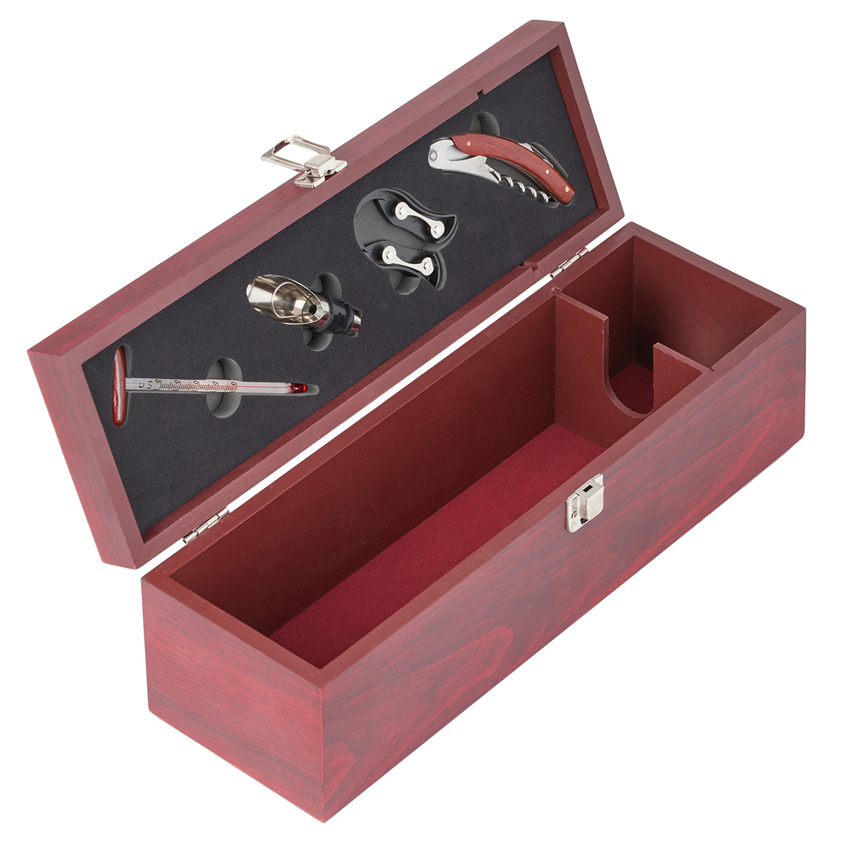 картинка 9627 GIPFEL Футляр из красного дерева для вина с винными аксессуарами (4 предмета), 36х11,5х11см. Материал: МДФ, пластик, нерж сталь. от магазина Gipfel