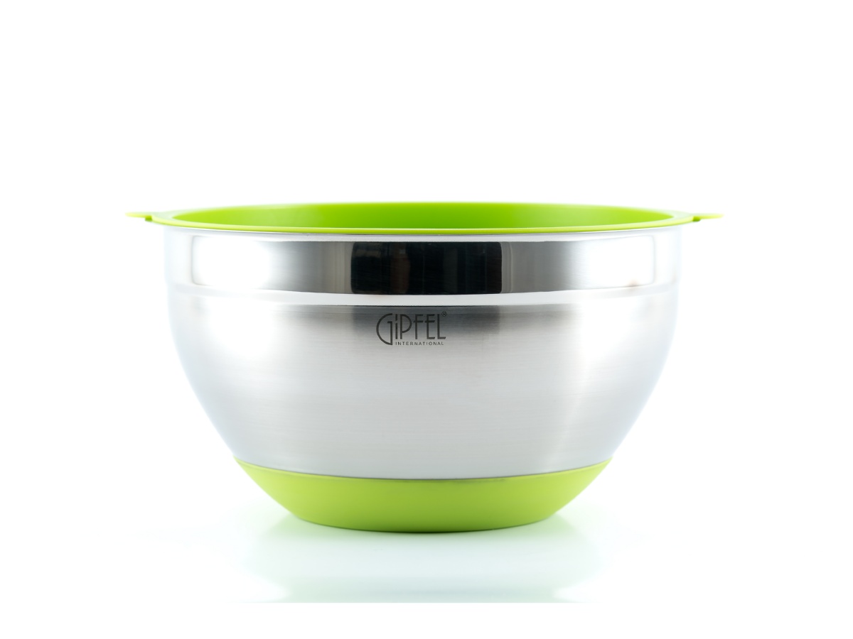 картинка 5821 GIPFEL Миска для салата FEDERICA с крышкой, 20х12см. Материал: нерж. сталь 18/10, пластик. Толщина: 0,6мм. Цвет: стальной, зеленый от магазина Gipfel