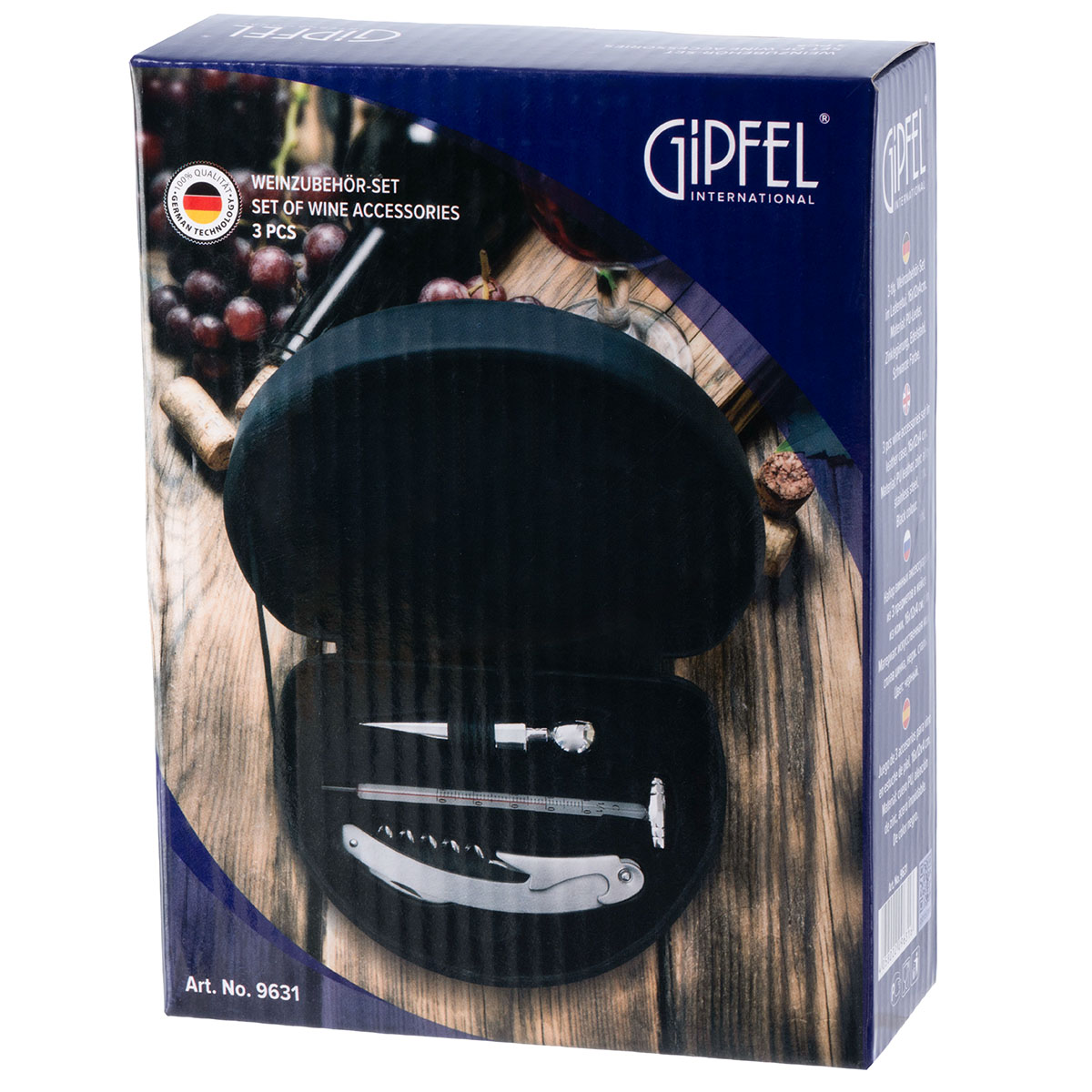 картинка 9631 GIPFEL Набор винных аксессуаров из 3 предметов в кейсе из кожи. Материал: искуственная кожа, сплав цинка, нерж сталь. Цвет: черный. от магазина Gipfel