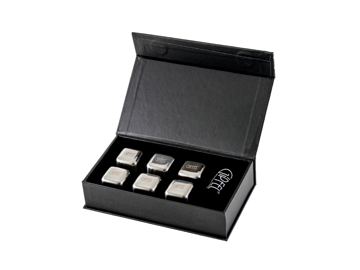 картинка 2115 GIPFEL Набор из 6 стальных кубиков 26x26мм для охлаждения напитков и вельветовым чехлом от магазина Gipfel