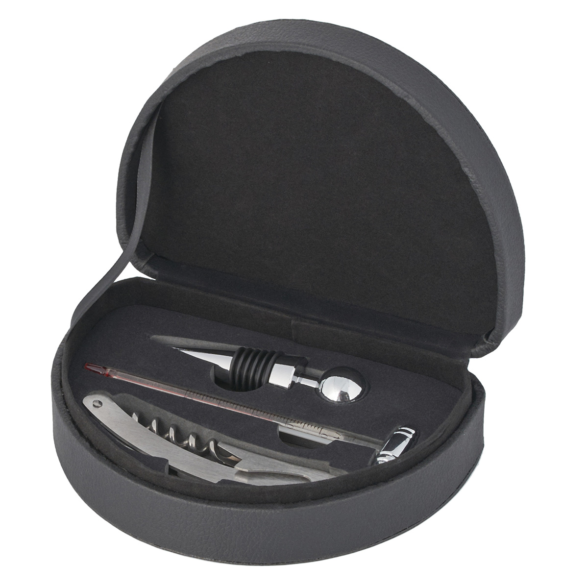 картинка 9631 GIPFEL Набор винных аксессуаров из 3 предметов в кейсе из кожи. Материал: искуственная кожа, сплав цинка, нерж сталь. Цвет: черный. от магазина Gipfel