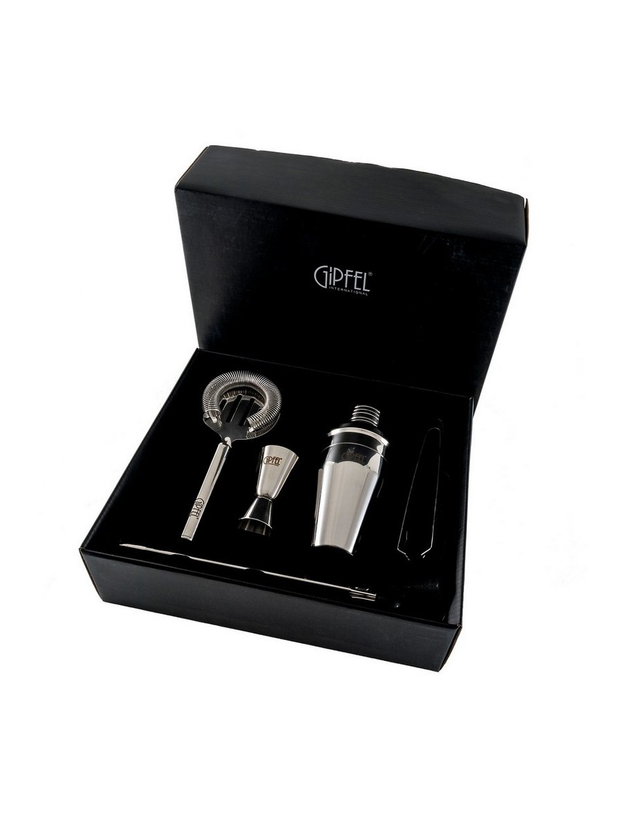 картинка 9618 GIPFEL Набор бармена (коктейльный шейкер 350мл, стрейнер, джиггер, коктейльная ложка, щипцы). Материал: нерж. сталь. от магазина Gipfel