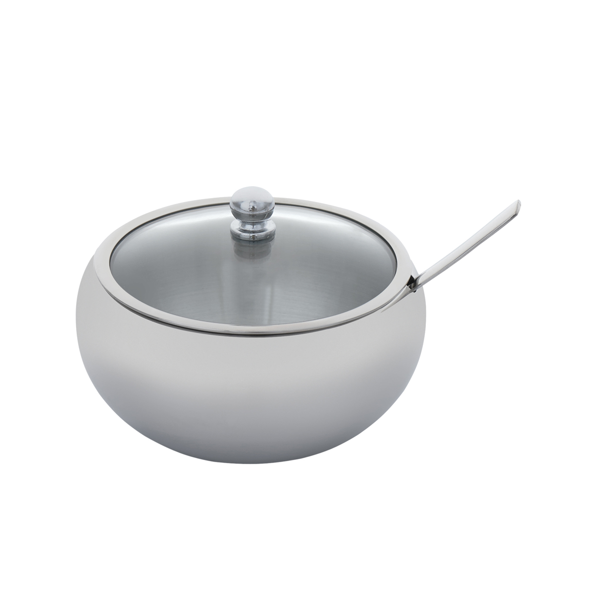 картинка 7110 GIPFEL Сахарница с крышкой и ложкой, 600мл. Размер: 130х95мм. Материал: нерж.сталь 18/8, закаленое стекло от магазина Gipfel